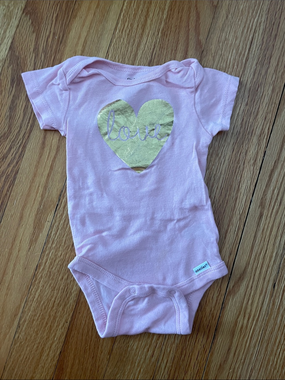 Gerber Pink Short-Sleeve One-Piece with Gold Heart "love"